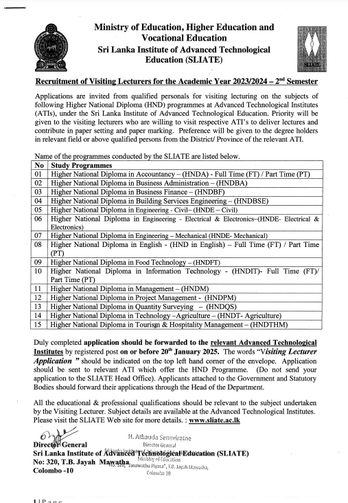 Recruitment of Visiting Lecturers for the Academic Year 2023/2024 - 2nd Semester