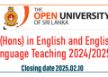 BA (Hons) in English and English Language Teaching 2024/2025 - OUSL