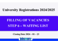 University Registrations 2024/2025: Filling of Vacancies – Step 6 (Waiting List)