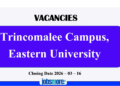 Trincomalee Campus Eastern University Vacancies – 2026
