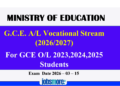 Applications For A/L Vocational Stream (2026/2027)